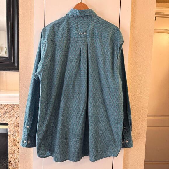 Ariat Men’s Button Up Collared Long Sleeve Cotton Shirt Stretch Blue Size Large - Picture 5 of 7